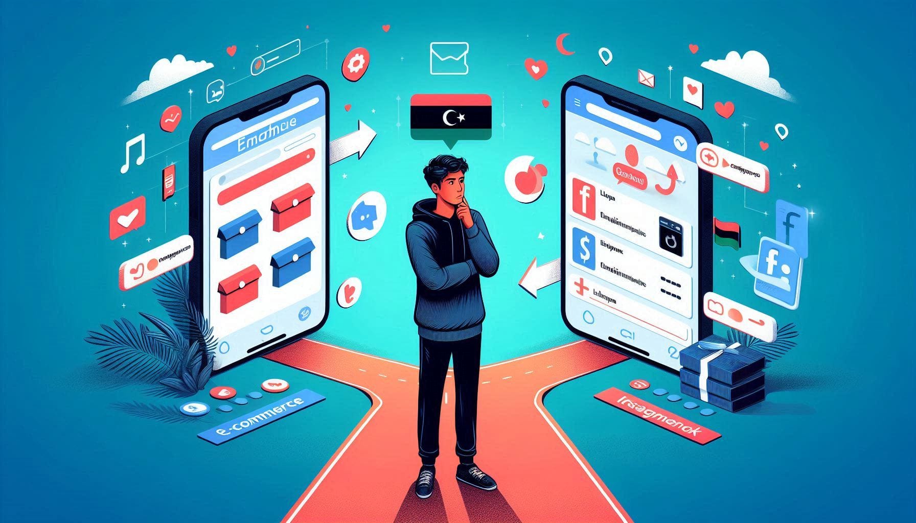 التجارة الإلكترونية مقابل البيع عبر مواقع التواصل